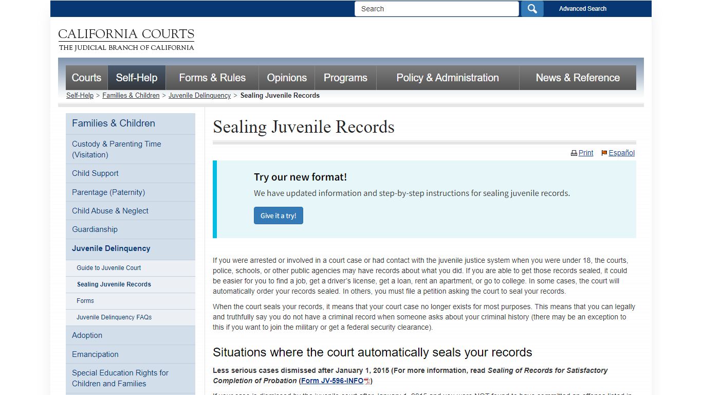 Sealing Juvenile Records - juvenile_famlaw_selfhelp